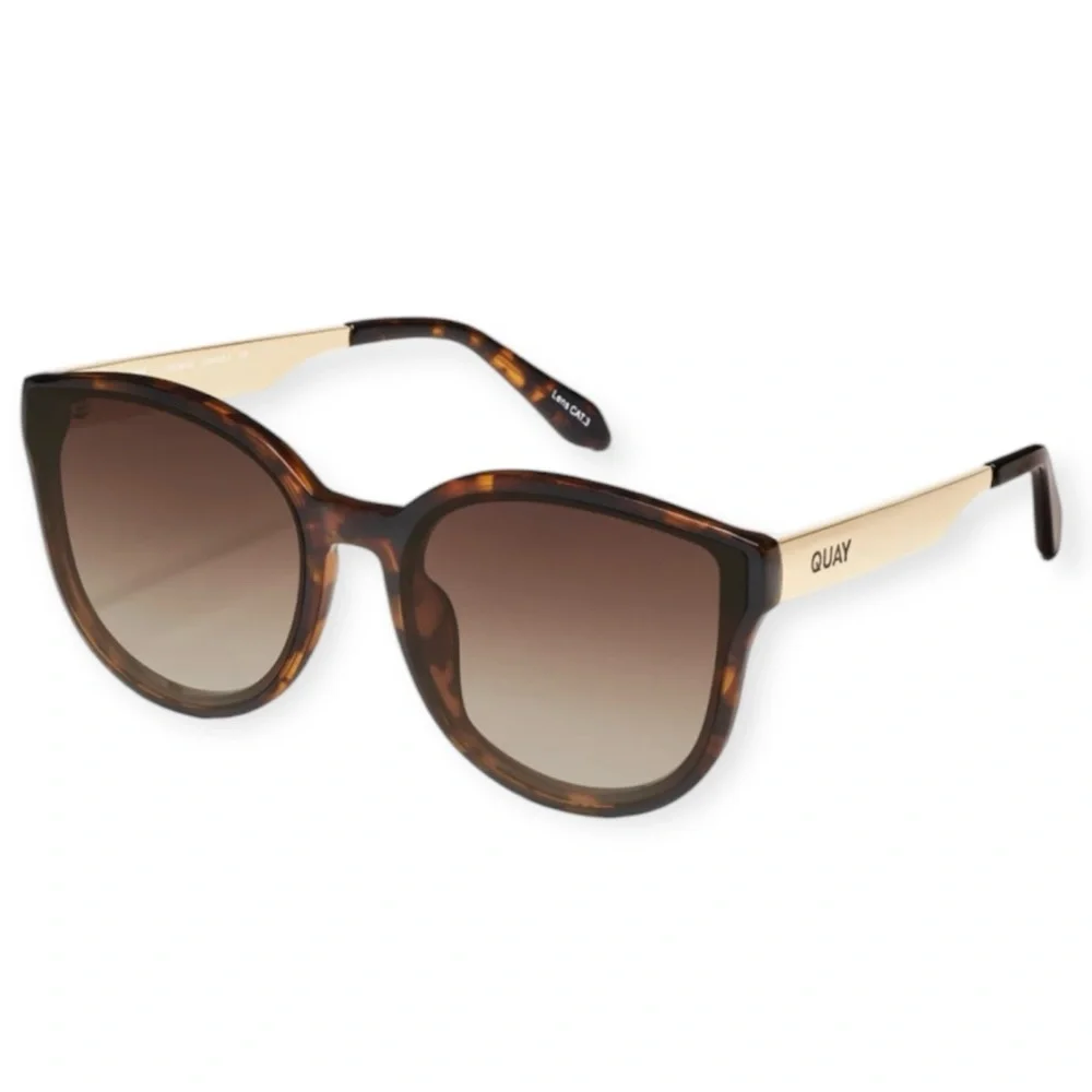 QUAY Date Night Sunglasses Neutral Tortoise Gold Frame Brown Lens NWT